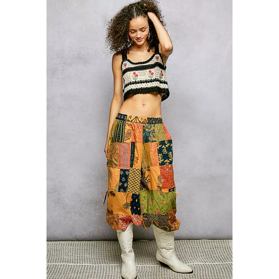 POL Floral Embroidered Cropped Crochet Cami with Scalloped Hem BLACK MULTI / One Size Apparel and Accessories