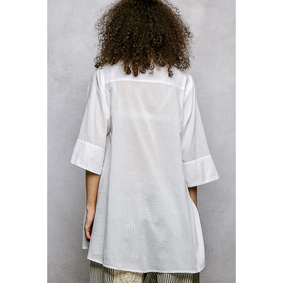 POL Floral Embroidered Half Sleeve Cotton Shirt Apparel and Accessories