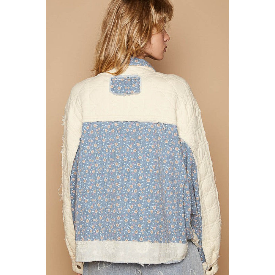 POL Floral Patchwork Zip Up Long Sleeve Jacket Cream / S Apparel and Accessories