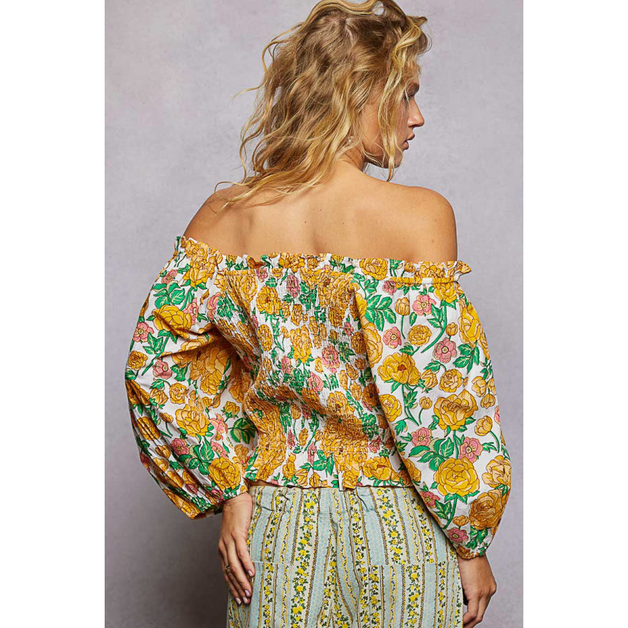 POL Floral Print Off-Shoulder Smocked Blouse Apparel and Accessories