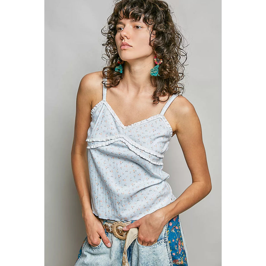 POL Floral Printed Lightweight Ribbed Knit Cami SKY MULTI / S Apparel and Accessories