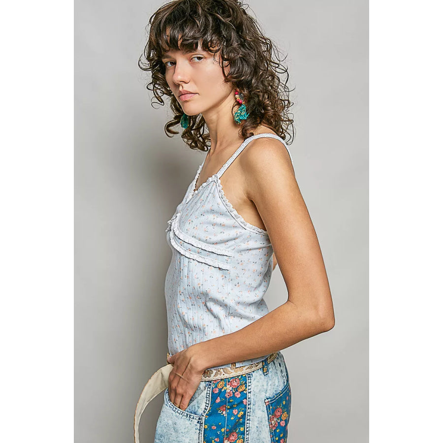 POL Floral Printed Lightweight Ribbed Knit Cami Apparel and Accessories