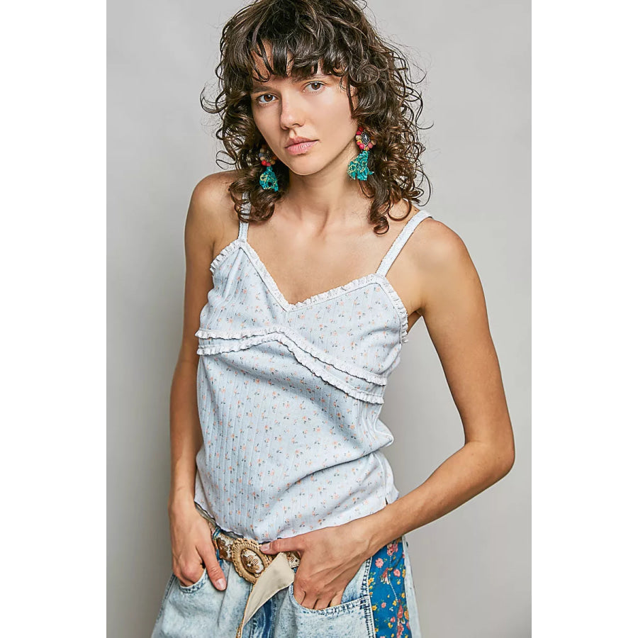 POL Floral Printed Lightweight Ribbed Knit Cami SKY MULTI / S Apparel and Accessories