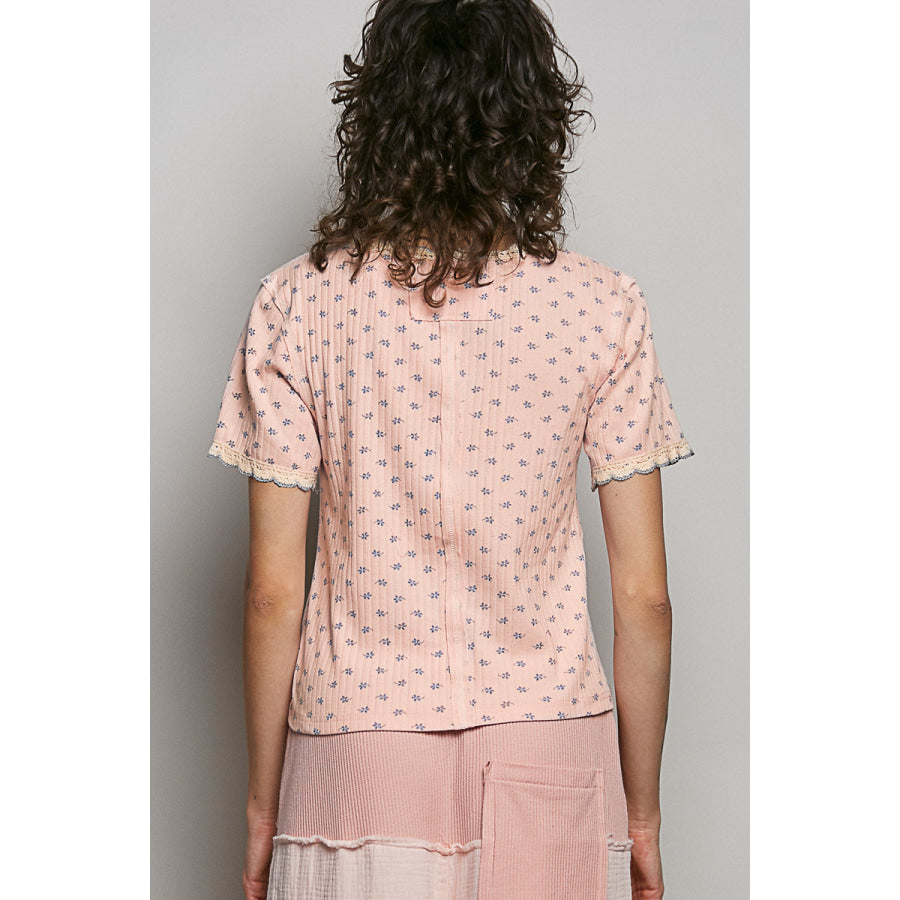 POL Floral V-Neck Short Sleeve Rib T-Shirt Apparel and Accessories