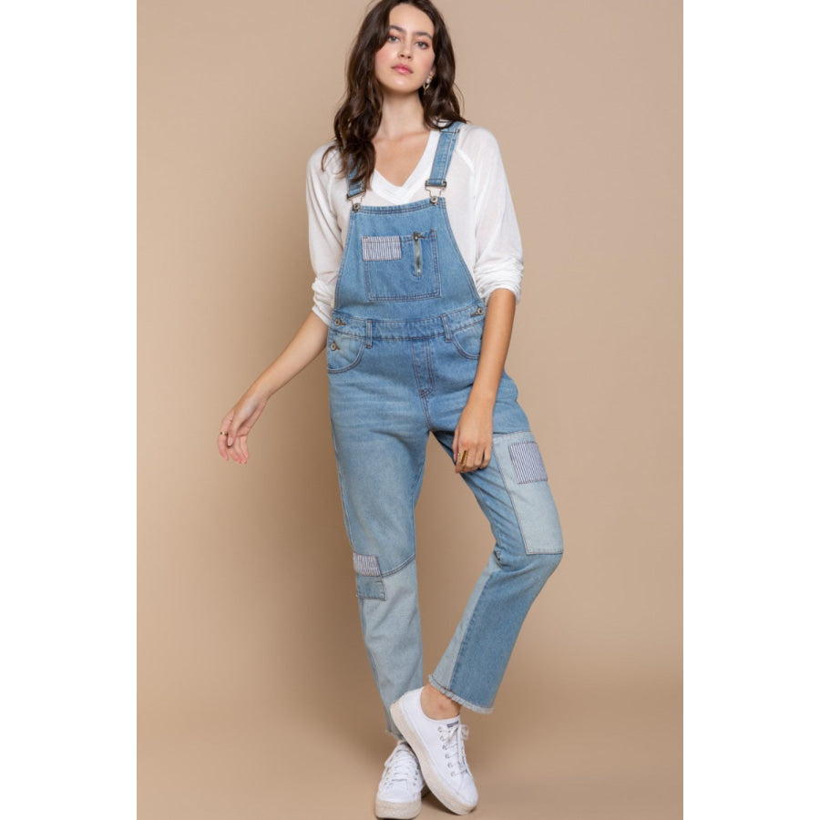 POL Front Chest Zipper Slim Leg Denim Overalls Apparel and Accessories