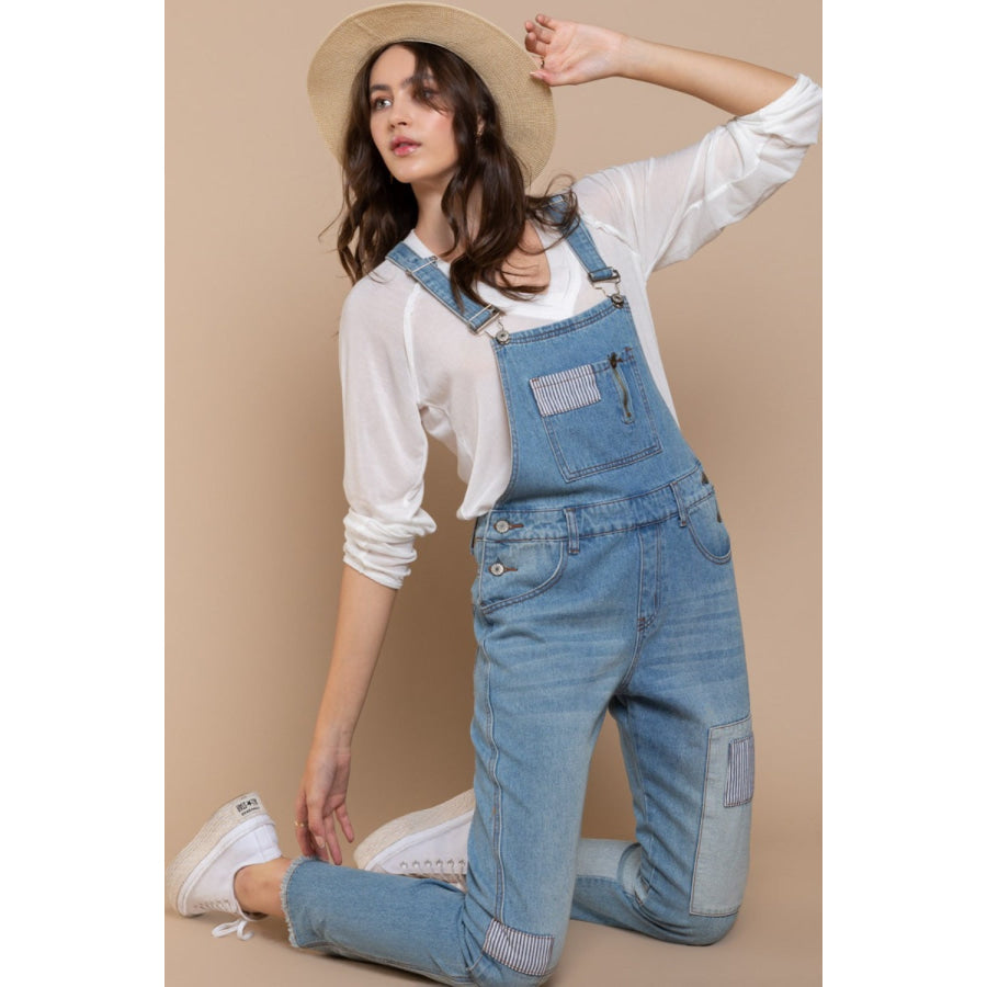 POL Front Chest Zipper Slim Leg Denim Overalls / S Apparel and Accessories