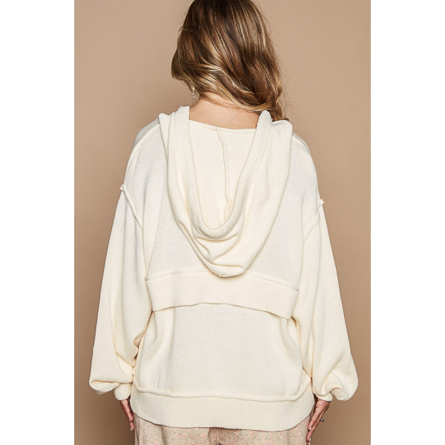 POL Half Zip Drop Shoulder Hooded Sweater Apparel and Accessories