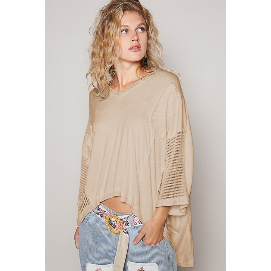 POL High-Low Contrast V-Neck Top Apparel and Accessories