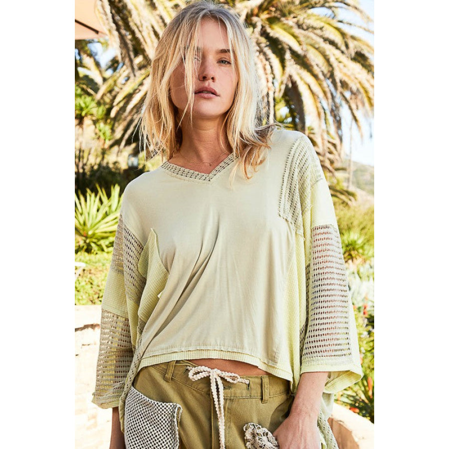 POL High-Low Contrast V-Neck Top Apparel and Accessories