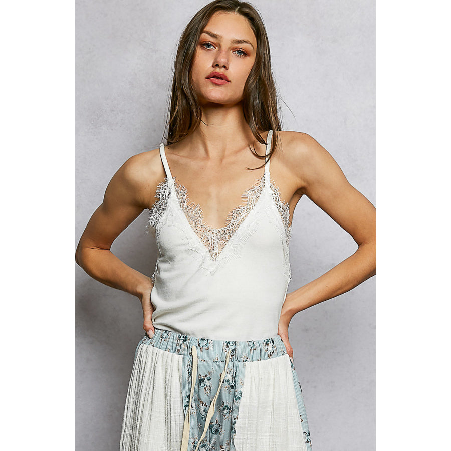 POL Lace Detail V-Neck Ribbed Cami Apparel and Accessories