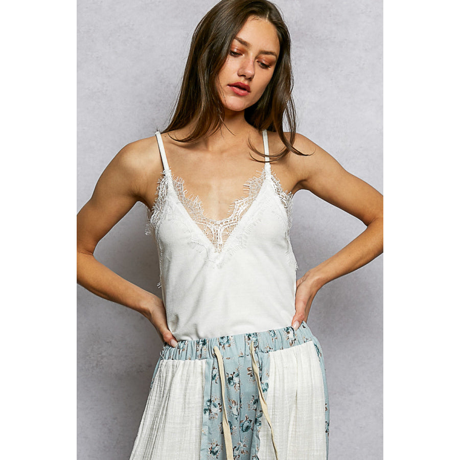 POL Lace Detail V-Neck Ribbed Cami Apparel and Accessories