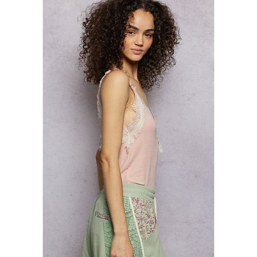 POL Lace Detail V-Neck Ribbed Cami Apparel and Accessories