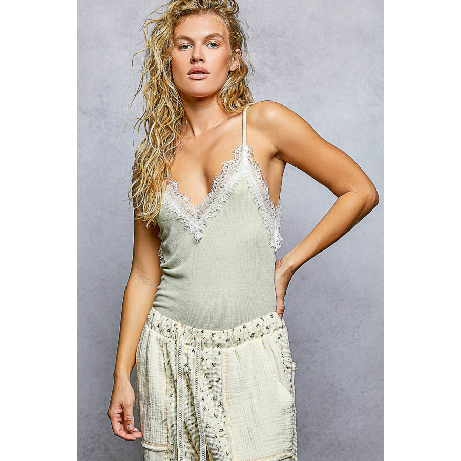 POL Lace Detail V-Neck Ribbed Cami Apparel and Accessories
