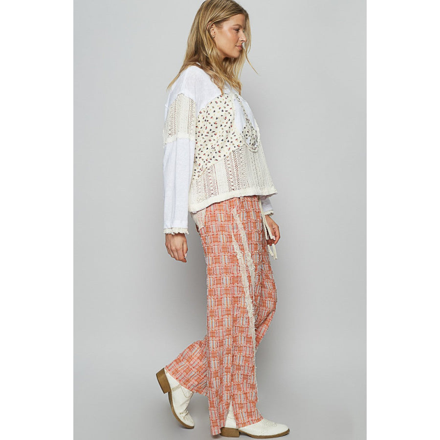 POL Lace Trim Drawstring Checkered Wide Leg Pants Apparel and Accessories