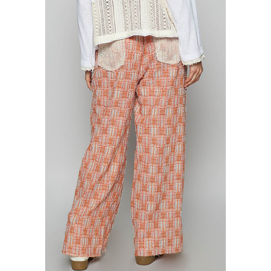 POL Lace Trim Drawstring Checkered Wide Leg Pants Apparel and Accessories