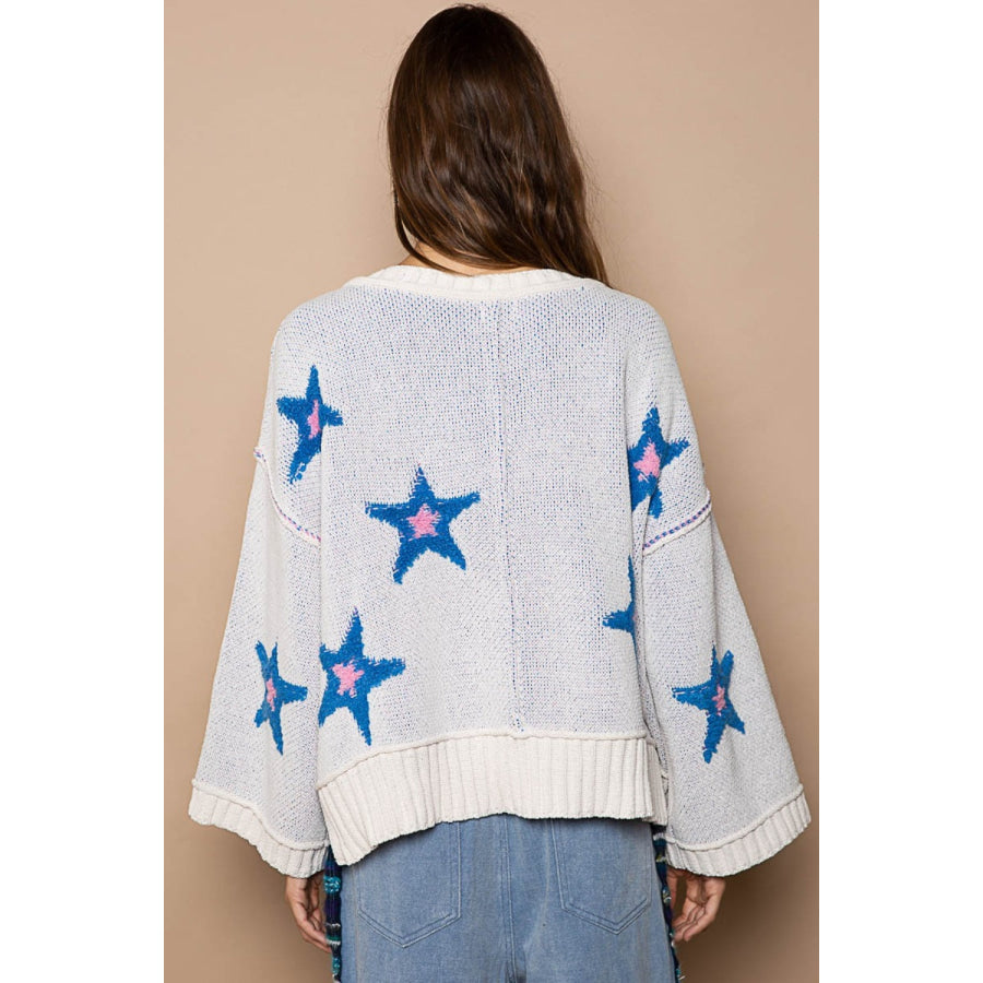 POL Long Sleeve Star Patch Sweater Apparel and Accessories