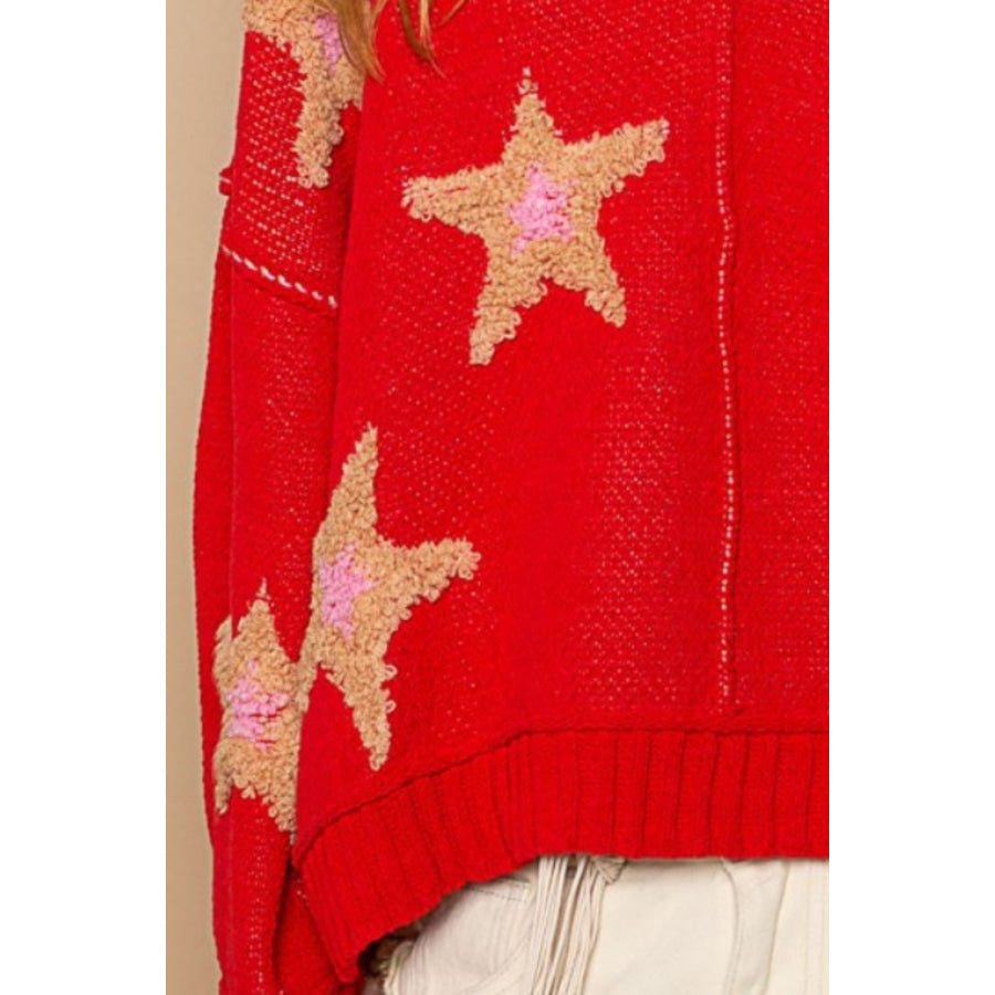 POL Long Sleeve Star Patch Sweater Apparel and Accessories