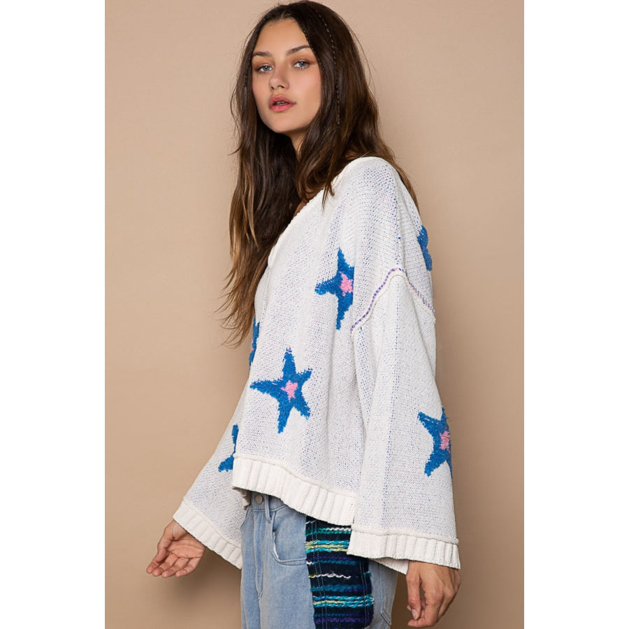 POL Long Sleeve Star Patch Sweater Apparel and Accessories