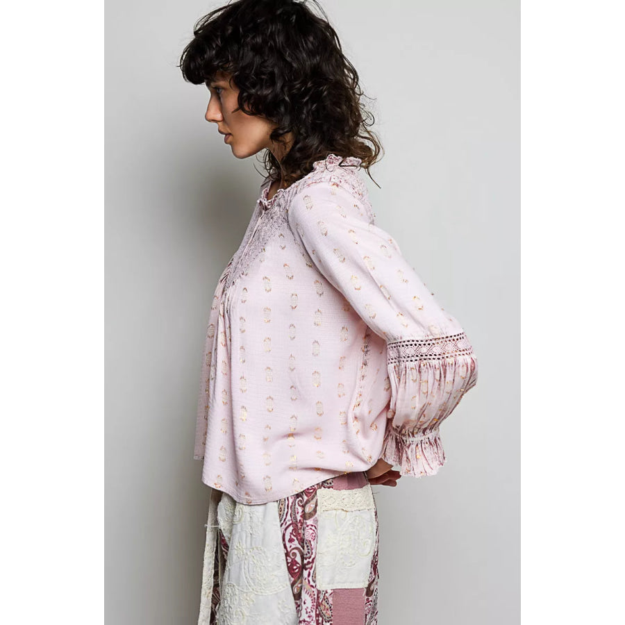 POL Mixed-Pattern Lace Detail Blouse Apparel and Accessories