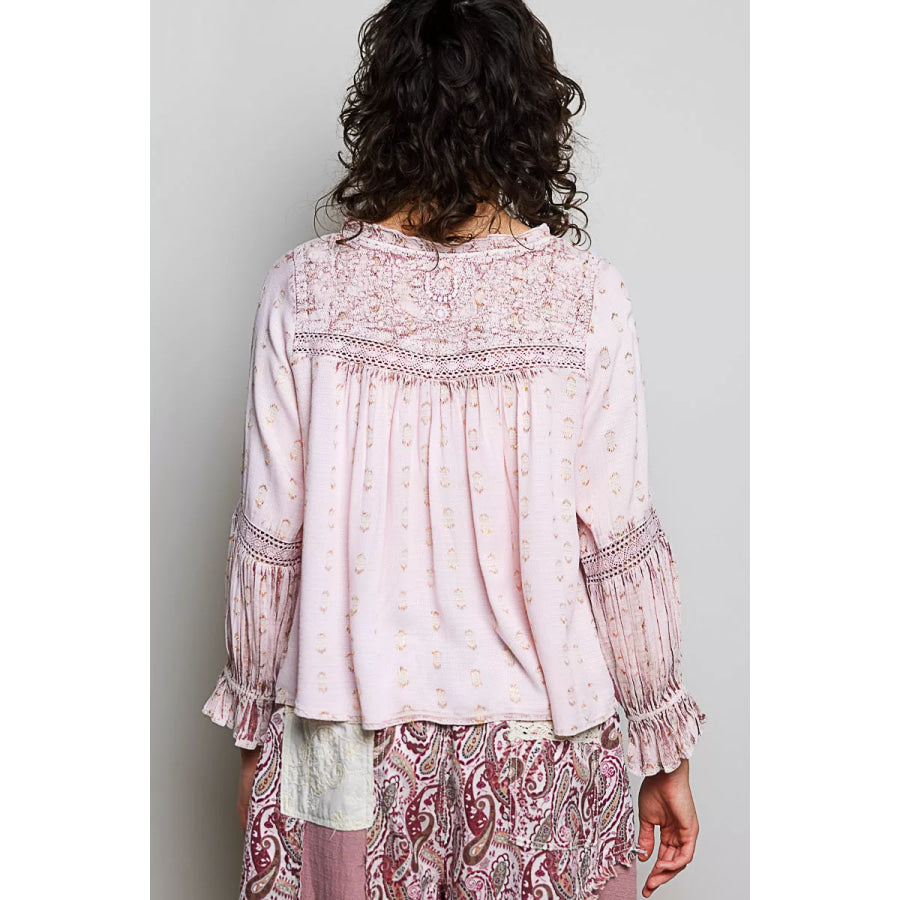 POL Mixed-Pattern Lace Detail Blouse Apparel and Accessories