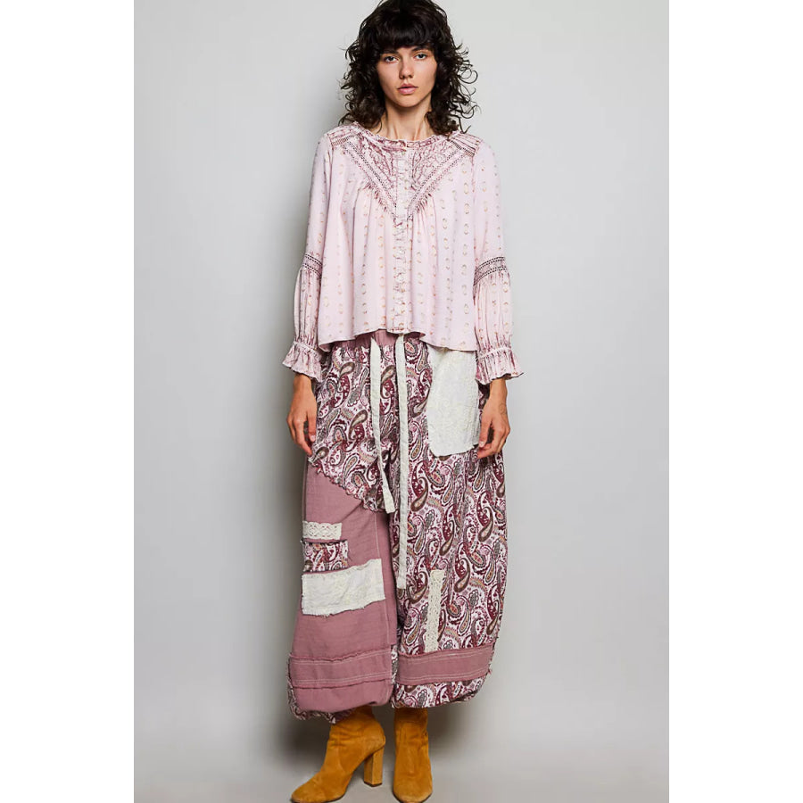 POL Mixed-Pattern Lace Detail Blouse Apparel and Accessories