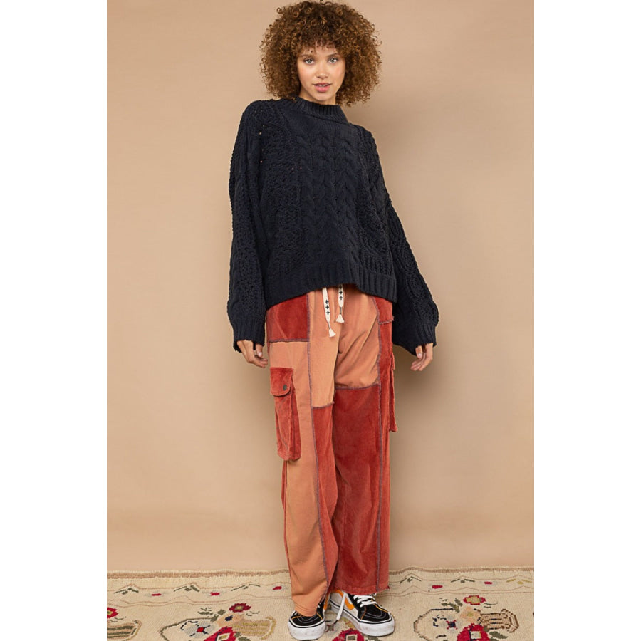 POL Mock Neck Cable Knit Sweater Apparel and Accessories