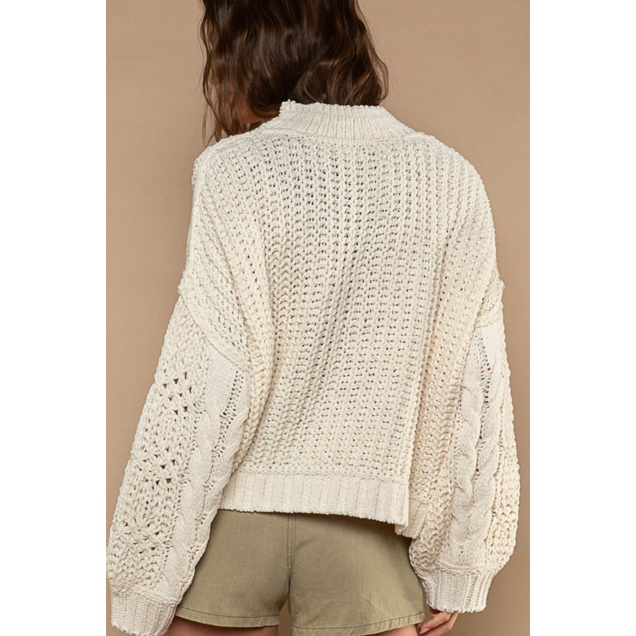 POL Mock Neck Cable Knit Sweater Apparel and Accessories