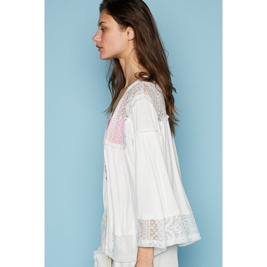 POL Open Front Lace Detail Cardigan Apparel and Accessories
