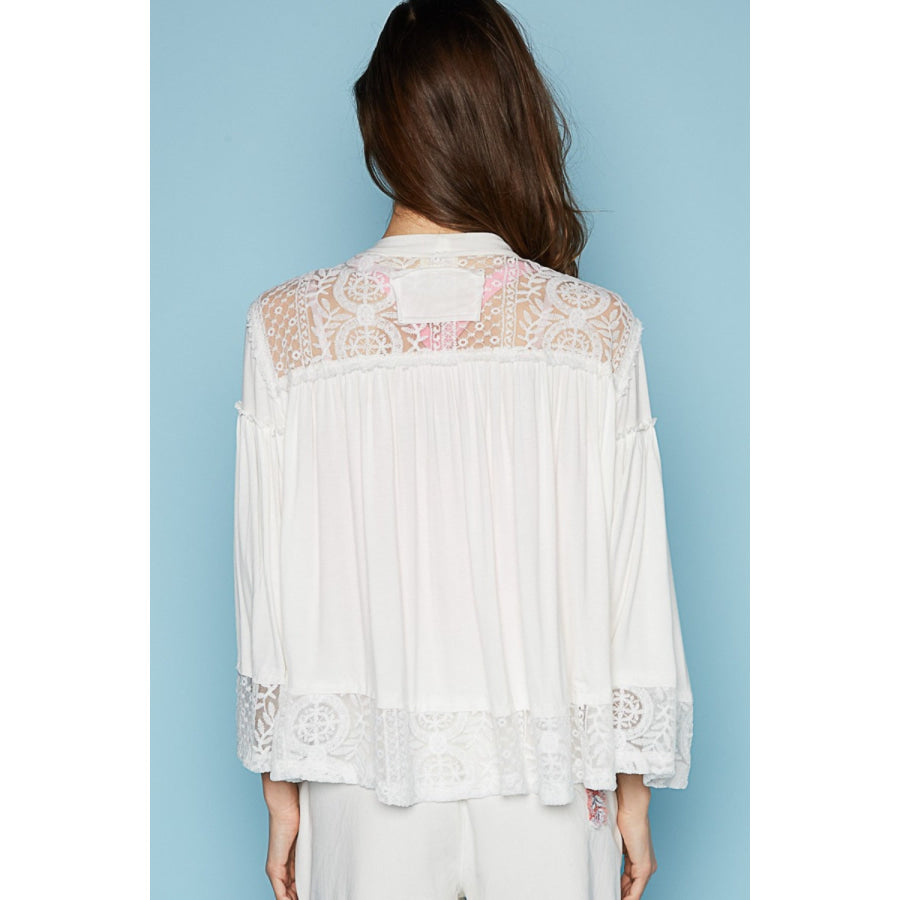 POL Open Front Lace Detail Cardigan Apparel and Accessories