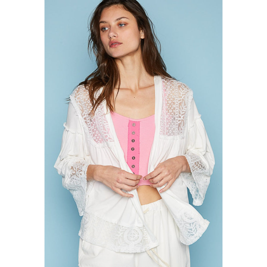 POL Open Front Lace Detail Cardigan Apparel and Accessories