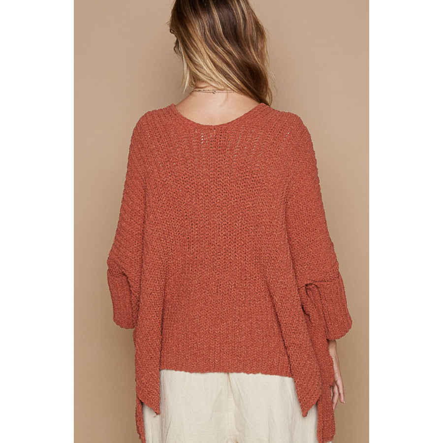 POL Open Front Sweater Cardigan with Pockets Brick / S Apparel and Accessories