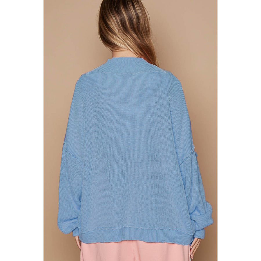 POL Open Front Washed Knit Cardigan with Pockets Dream Blue / S Apparel and Accessories