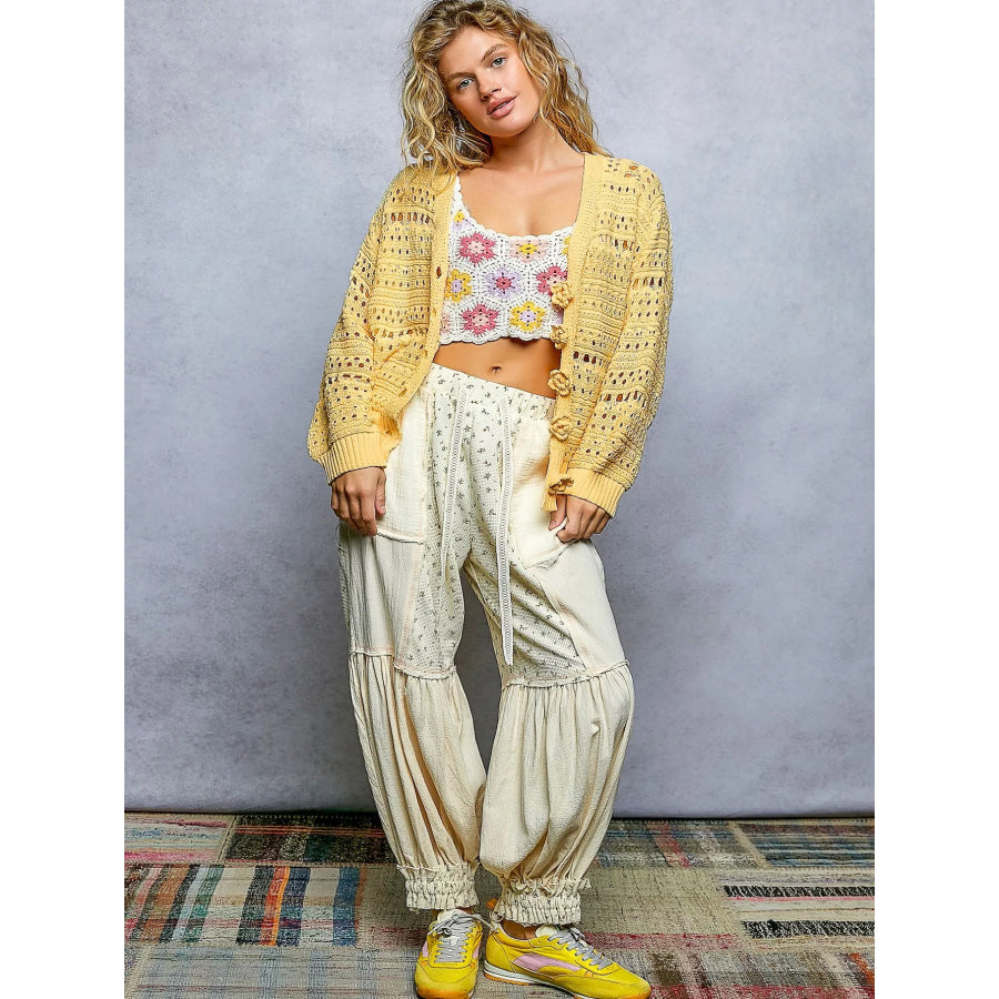 POL Open-Knit Floral Button Cardigan Apparel and Accessories