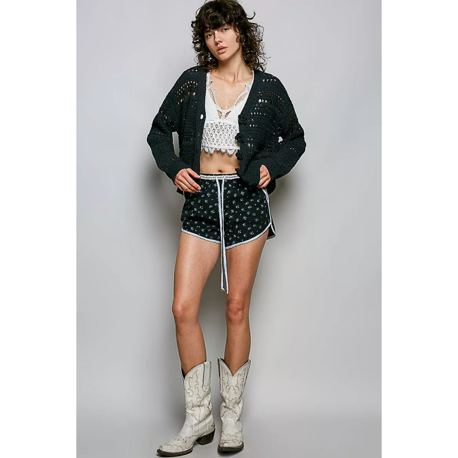 POL Open-Knit Floral Button Cardigan Apparel and Accessories