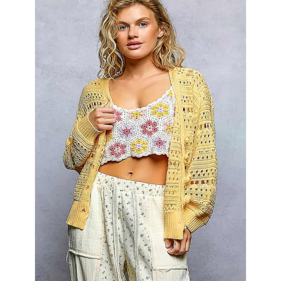POL Open-Knit Floral Button Cardigan Apparel and Accessories