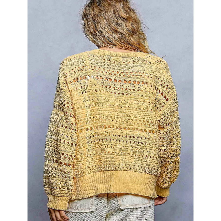 POL Open-Knit Floral Button Cardigan Apparel and Accessories