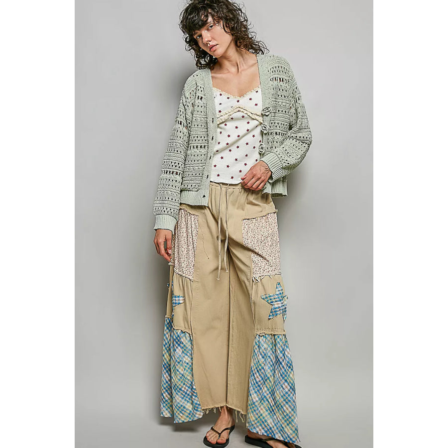 POL Open-Knit Floral Button Cardigan Apparel and Accessories