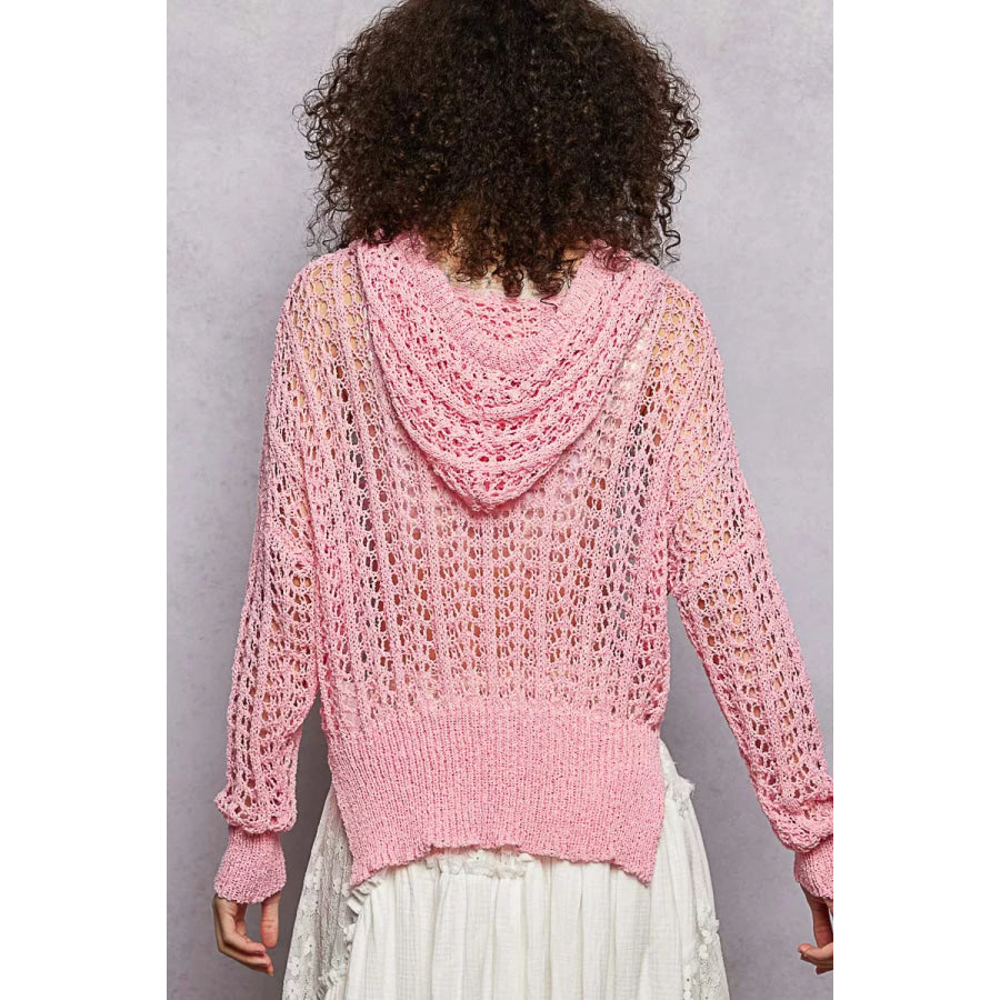 POL Openwork Round Neck High Low Knit Top Apparel and Accessories