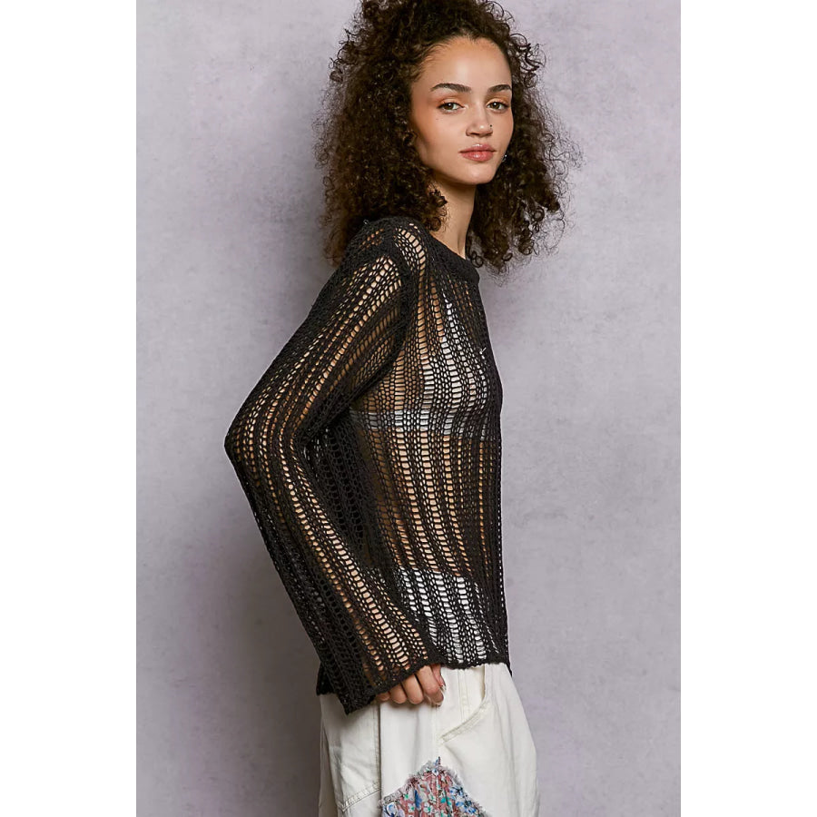 POL Openwork Round Neck Knit Cover Up Apparel and Accessories