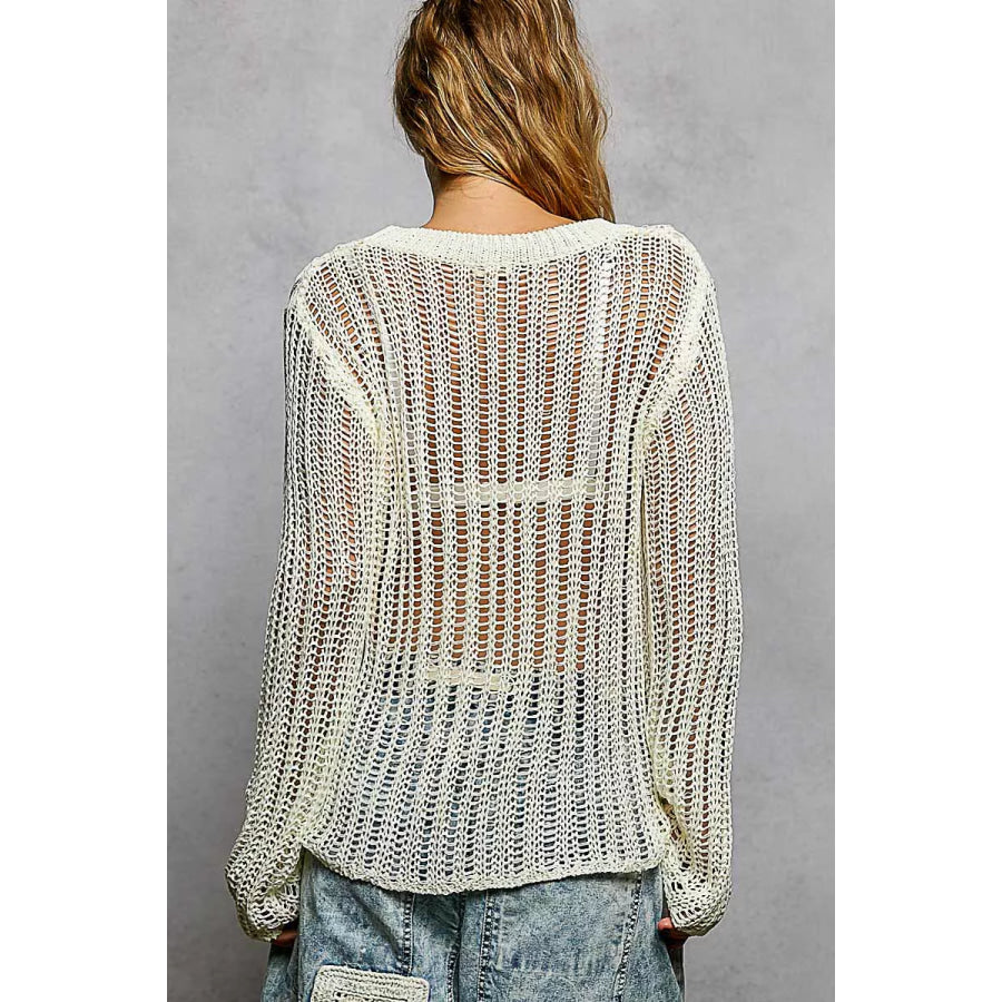 POL Openwork Round Neck Knit Cover Up Apparel and Accessories