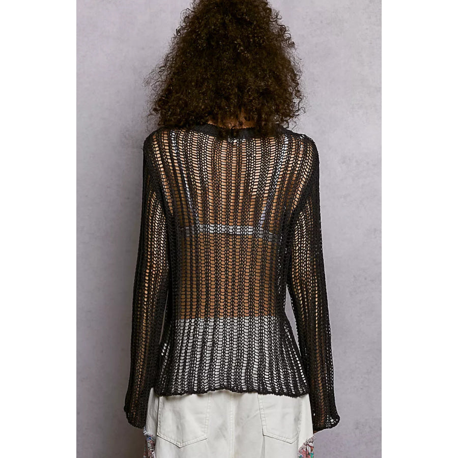 POL Openwork Round Neck Knit Cover Up Apparel and Accessories