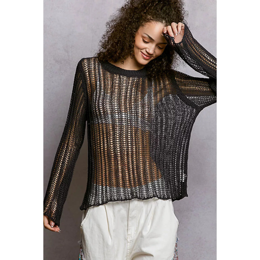 POL Openwork Round Neck Knit Cover Up Apparel and Accessories