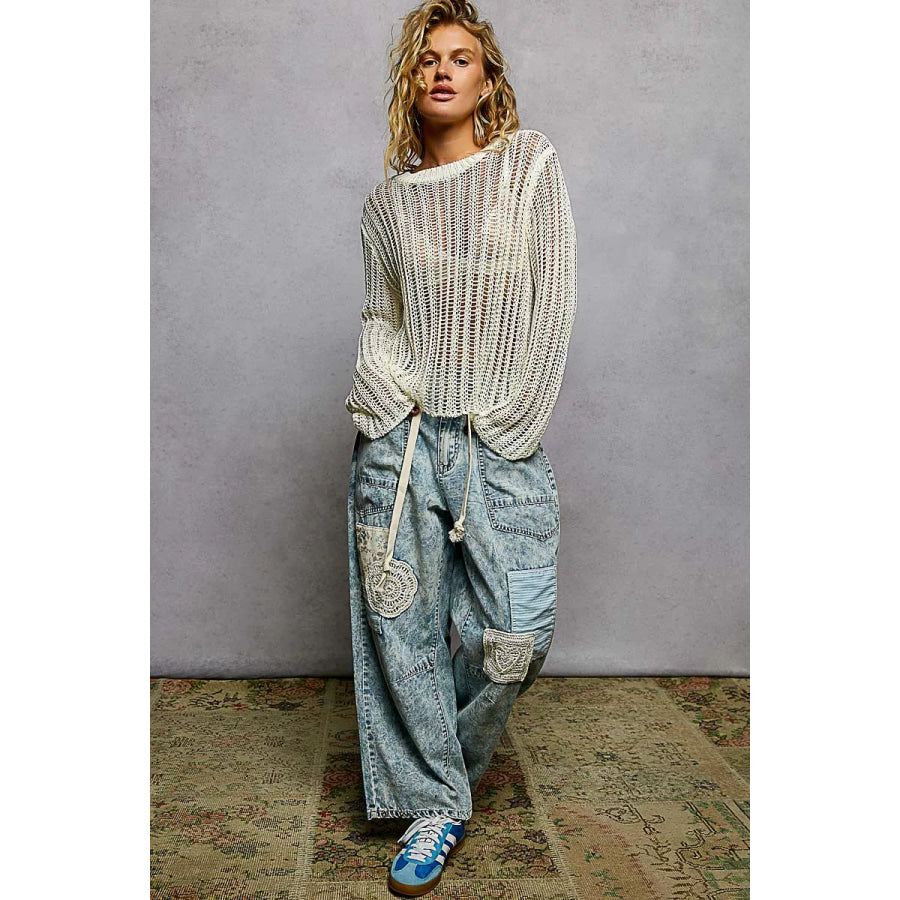 POL Openwork Round Neck Knit Cover Up Apparel and Accessories