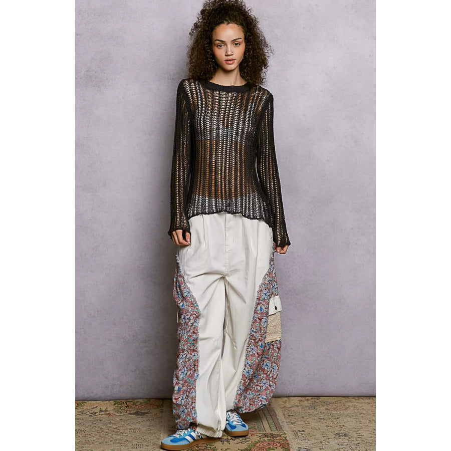 POL Openwork Round Neck Knit Cover Up Apparel and Accessories