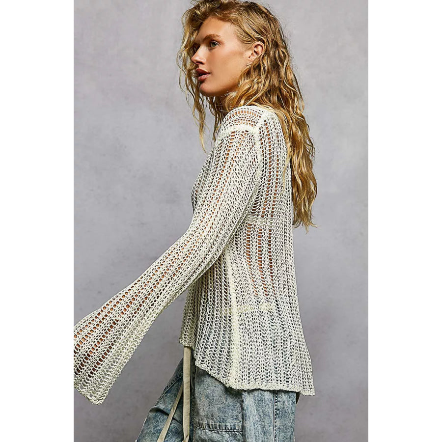 POL Openwork Round Neck Knit Cover Up Apparel and Accessories