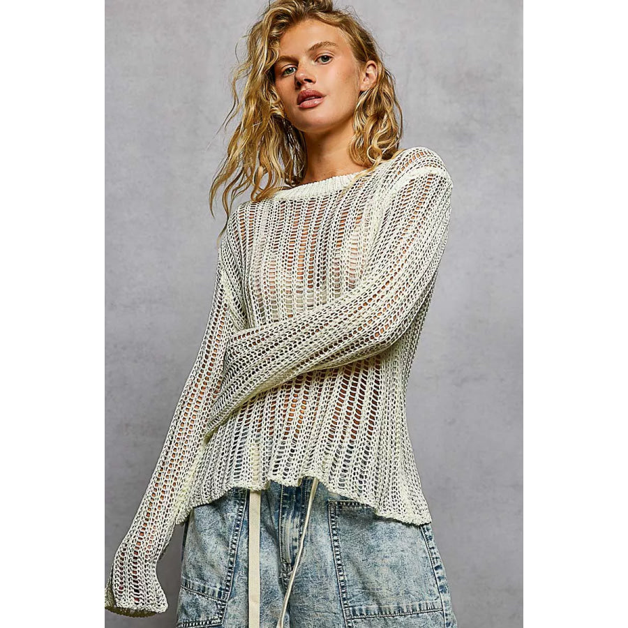POL Openwork Round Neck Knit Cover Up Apparel and Accessories