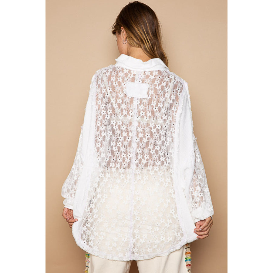 POL Oversize Lace Button-Down Shirt Off White / S Apparel and Accessories