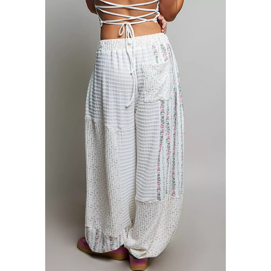 POL Patchwork Mixed Knit Wide Leg Pants Apparel and Accessories