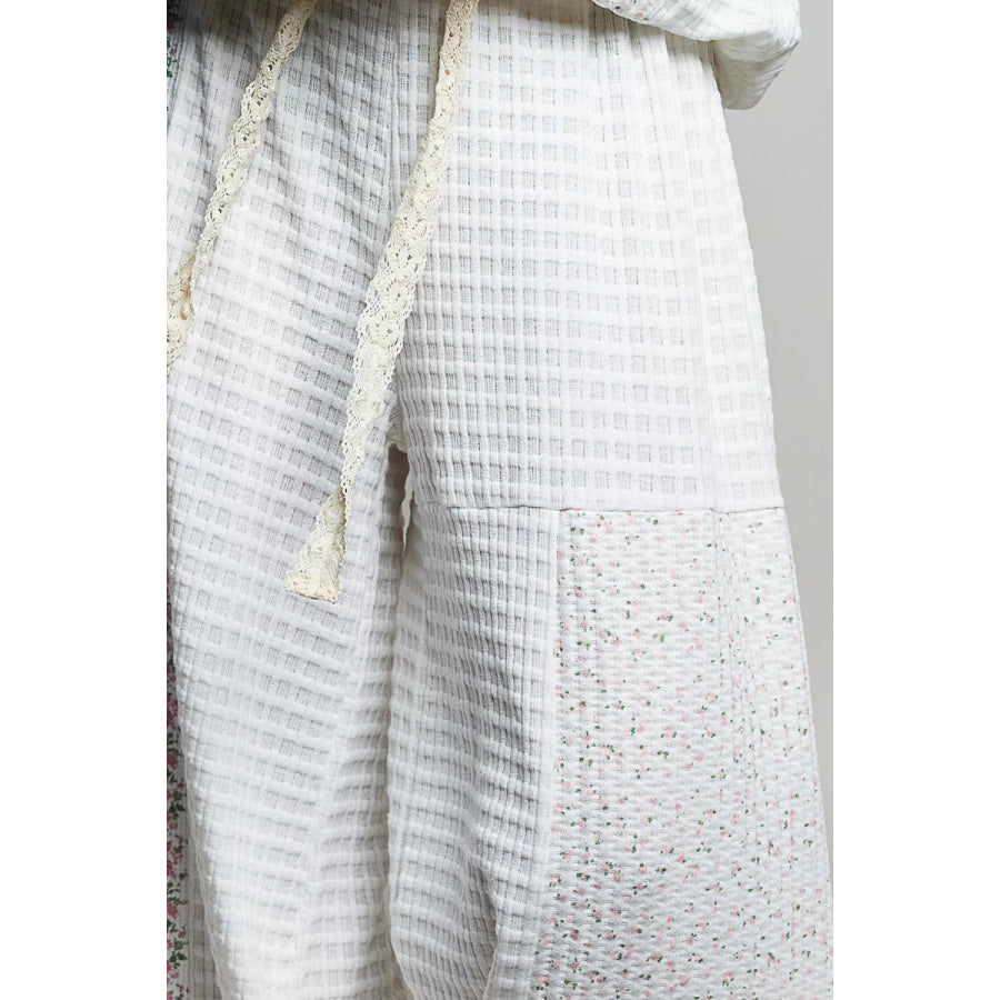 POL Patchwork Mixed Knit Wide Leg Pants Apparel and Accessories
