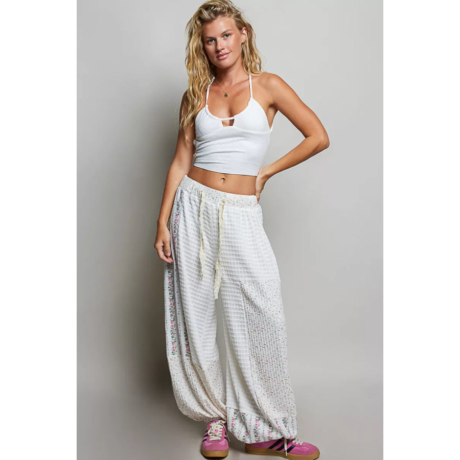 POL Patchwork Mixed Knit Wide Leg Pants Apparel and Accessories